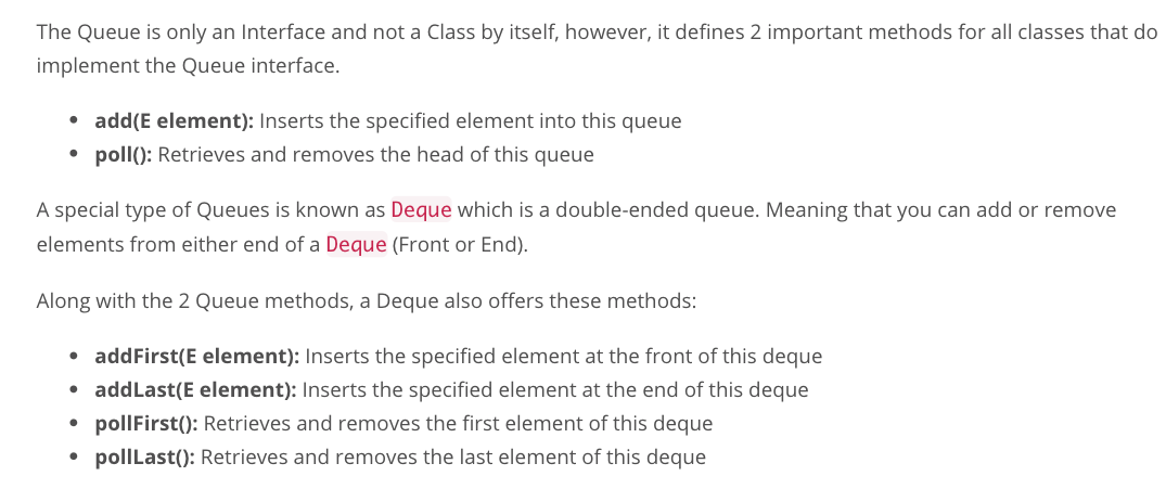 Queue and Deque methods