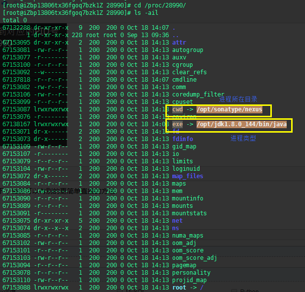 How to find the corresponding process name and directory in the Linux