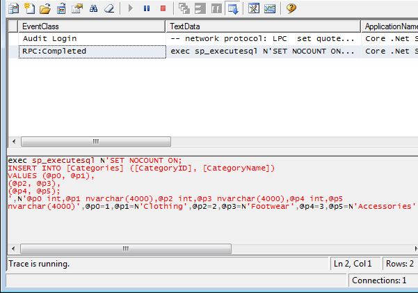 Entity Framework Core Insert Statement Batching Query