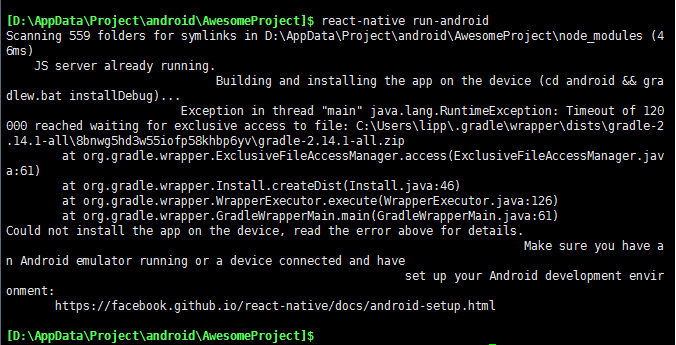 ReactNative问题随记1 Exception in thread main java.lang.RuntimeException: gradle-2.14.1-all.zip...